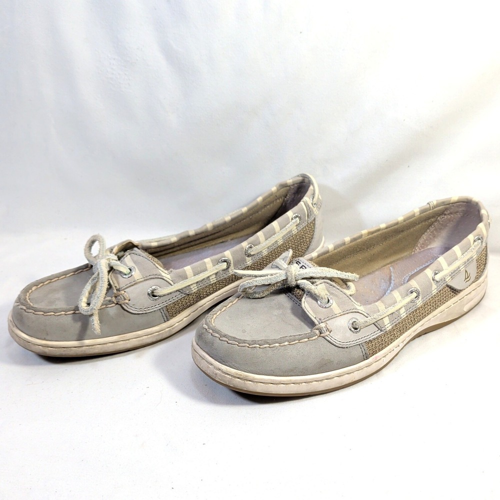 Sperry Gray Boat Shoes; Striped Leather Mesh 9265778